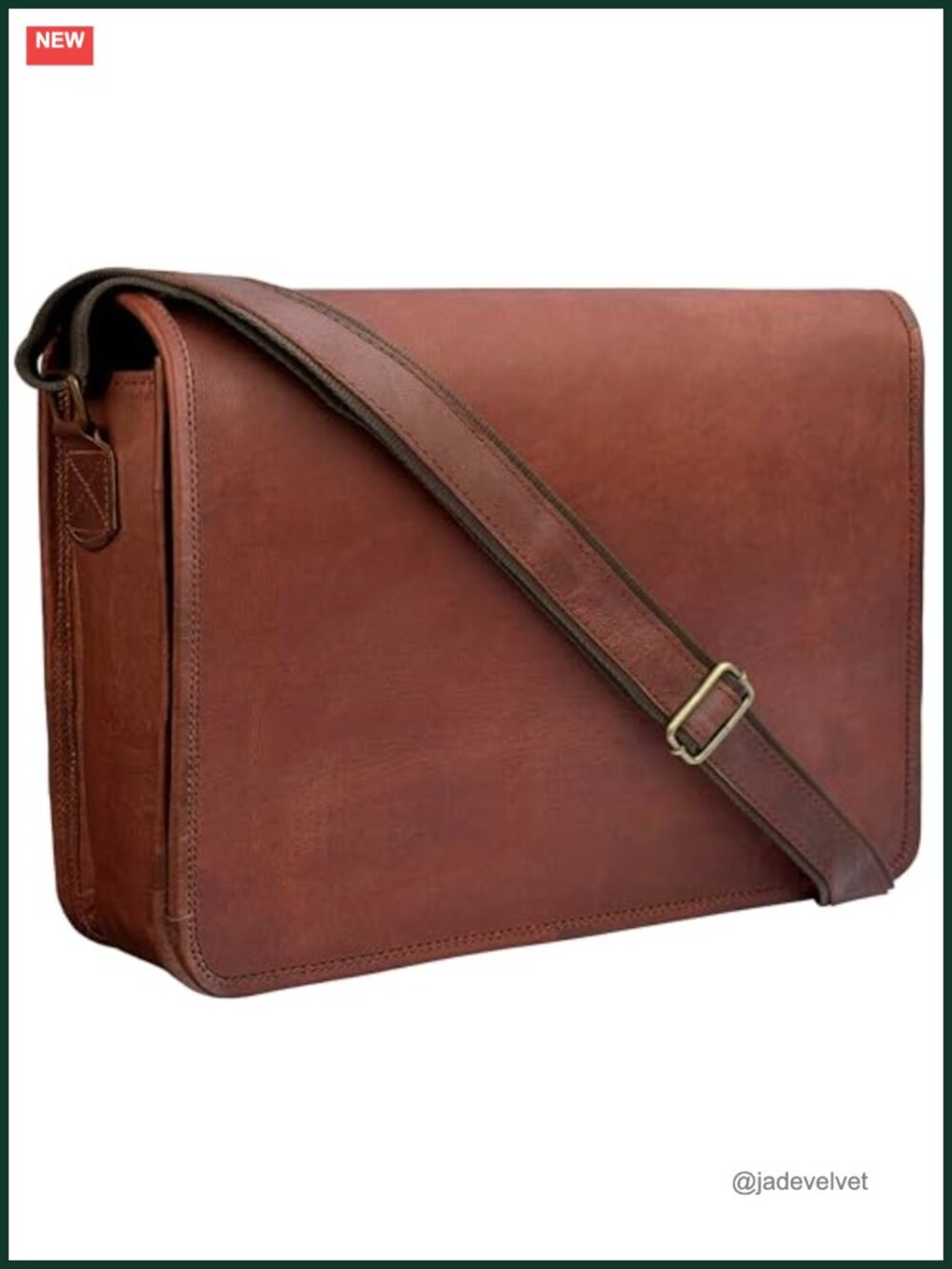 Vintage Goat Leather Messenger Bag for Men Women, 14" Crossbody Laptop Satchel